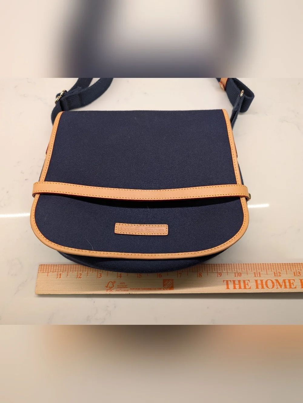 Dooney & Bourke Cabriolet Navy Canvas Messanger Crossbody Bag with Tan Trim